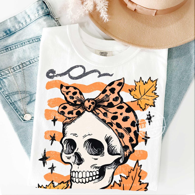 PNG de calavera con lazo de otoño, PNG de mamá de otoño, PNG de calavera de Halloween, PNG de Halloween retro, PNG de Halloween preppy, PNG de otoño occidental, PNG espeluznante y lindo imagen 5