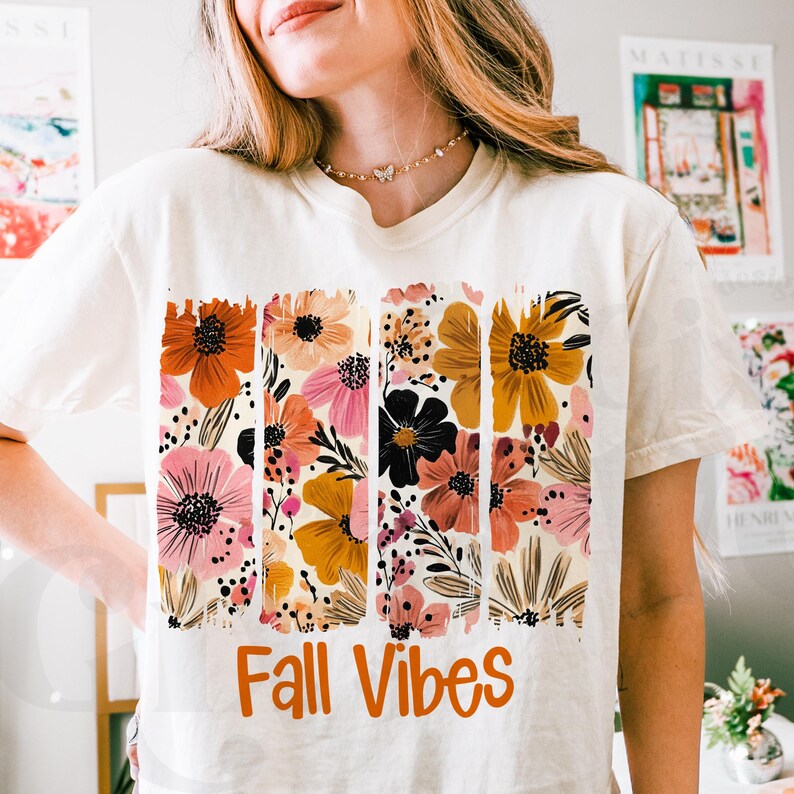 Boho Fall PNG, Fall Vibes PNG, Happy Fall Design Trendy Autumn fall floral design,fall flowers png,boho floral Digital Download Shirt Design image 6