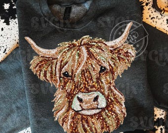 Highland PNG, Cowgirl PNG, Western sublimation, sequin Highland PNG, cow lover png