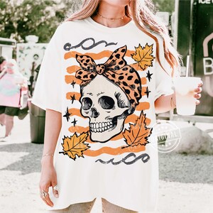 PNG de calavera con lazo de otoño, PNG de mamá de otoño, PNG de calavera de Halloween, PNG de Halloween retro, PNG de Halloween preppy, PNG de otoño occidental, PNG espeluznante y lindo imagen 6