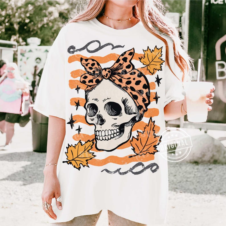 PNG de calavera con lazo de otoño, PNG de mamá de otoño, PNG de calavera de Halloween, PNG de Halloween retro, PNG de Halloween preppy, PNG de otoño occidental, PNG espeluznante y lindo imagen 6