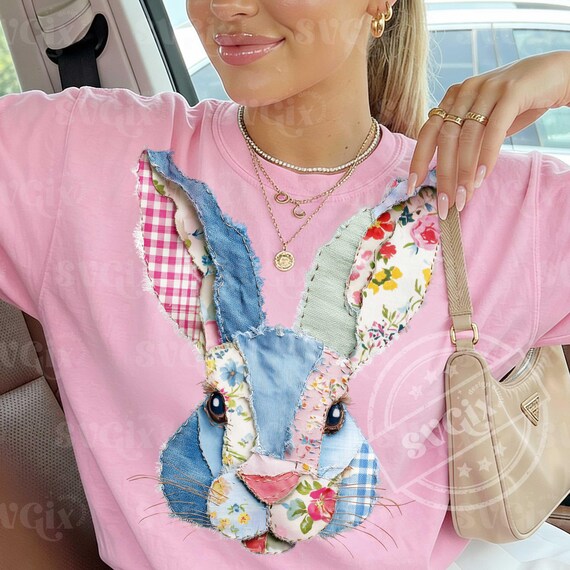 Faux Patchwork Bunny Head PNG