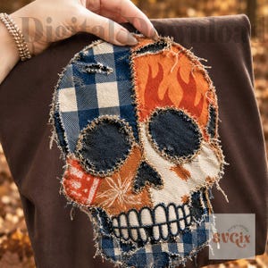 Patchwork Skull,Trendy Halloween Png, Patchwork Design, Fall Sublimation, Fall Mama Png, Autumn Png, Fall Png Design by SVGix
