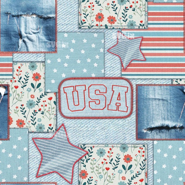 4th July Patchwork Quilted Vintage Seamless Repeating Pattern