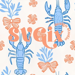 Lobster Seamless Coastal Seamless Marine Seaside Coquette Repeating Pattern Digital Paper Background by SVGix
