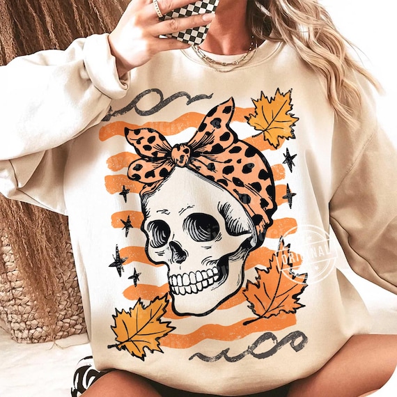 Fall Skull Bow PNG, Fall Mom PNG, Skull Halloween Png, Retro Halloween Png,  Preppy Halloween Png, Fall Western PNG, Creepy Cute Png