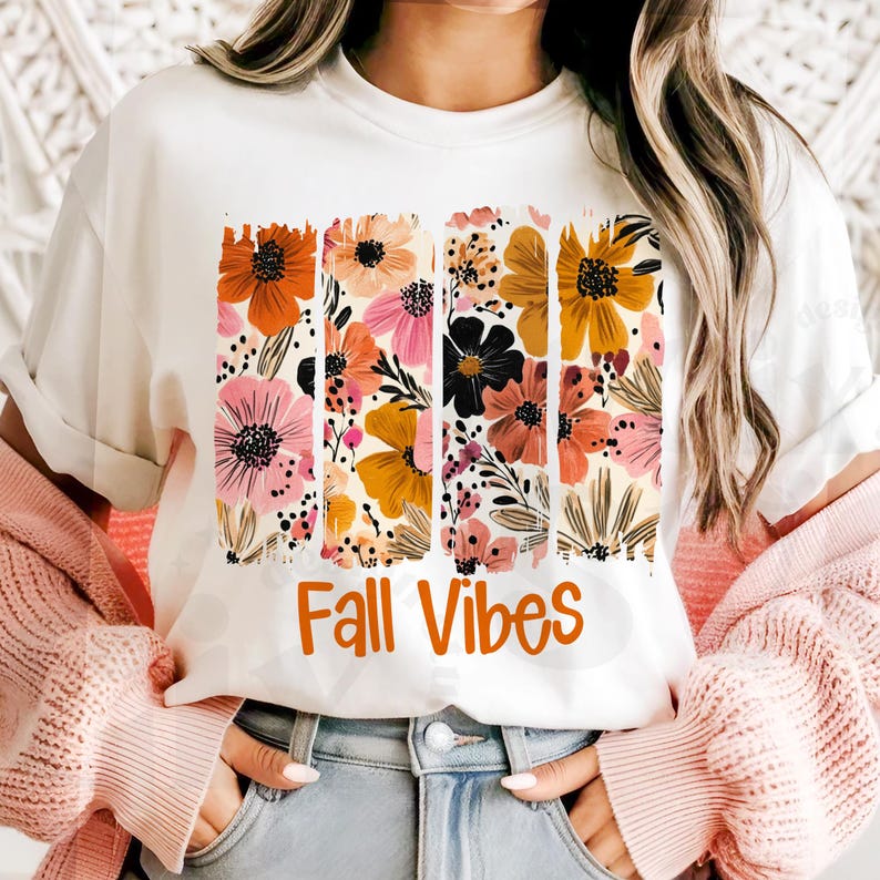 Boho Fall PNG, Fall Vibes PNG, Happy Fall Design Trendy Autumn fall floral design,fall flowers png,boho floral Digital Download Shirt Design image 2