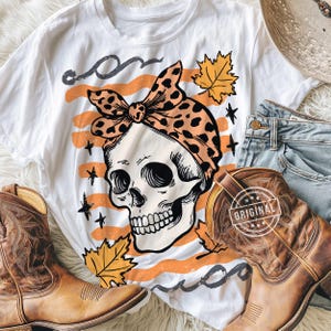 PNG de calavera con lazo de otoño, PNG de mamá de otoño, PNG de calavera de Halloween, PNG de Halloween retro, PNG de Halloween preppy, PNG de otoño occidental, PNG espeluznante y lindo imagen 3