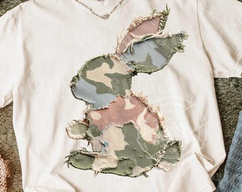 Camouflage Bunny PNG, Camo Easter Png, Bunny Faux Patchwork png, bunny camo png