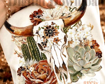 Cow Skull PNG, Fall Cowgirl PNG, Boho Fall  PNG, Western Fall png, Boho Autumn Digital Download