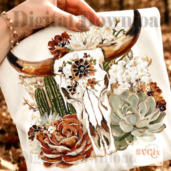 Cow Skull PNG, Fall Cowgirl PNG, Boho Fall  PNG, Western Fall png, Boho Autumn Digital Download