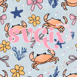 Coquette Crab Seamless Coastal Seamless Marine Seaside Coquette Repeating Pattern Digital Paper Background by SVGix