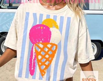 Ice Cream PNG, Summer Ice Cream PNG, Colorful Ice Cream PNG, Beach Summer png, Retro Summer png