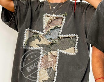 Patchwork Cross Png, Easter Cross Png, Grandma Core Png, Camo Pearl Cross Png