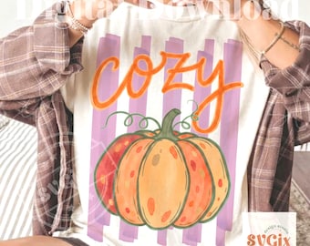 Cozy Fall PNG, Fall Stripes PNG, Happy Fall Design Trendy Autumn fall design