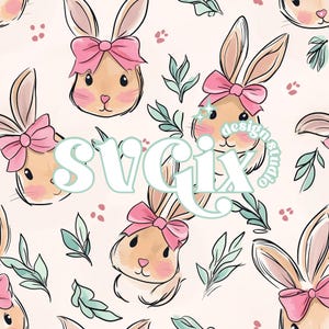 Bunny Seamless, Coquette Easter Seamless Pattern Carini coniglietti ripetuti File Download digitale Tessuto Sublimazione Scrapbooking Stampa di SVGix