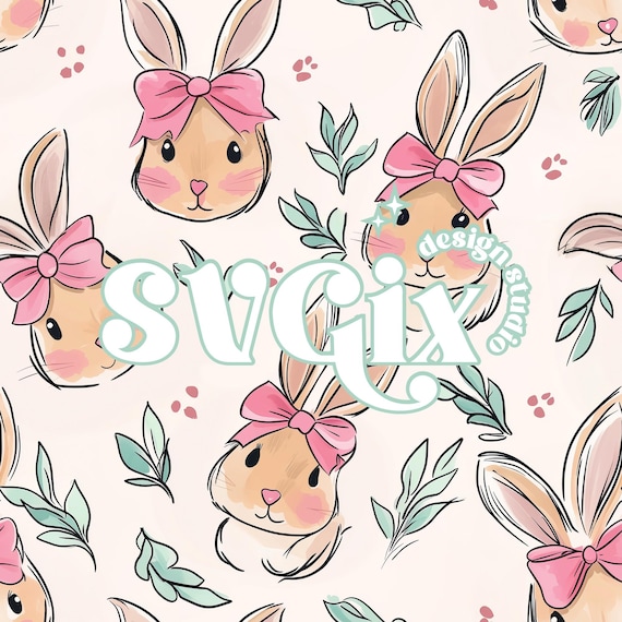 Bunny Seamless, Coquette Easter Seamless Pattern Cute Bunnies Repeating File Digital Download Fabric Sublimation Scrapbooking Print by SVGix
