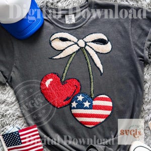 USA Cherry Png, 4th Cherry PNG, Faux FOJ Chenille png