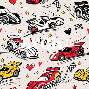 Vday Racing Seamless Valentines Cars Jungen Musterdesign Hintergrund Sofort-Download von SVGix