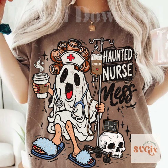 Funny Halloween Nurse PNG SVG Ghost Haunt Mess Spooky Season Halloween Vibes Retro Halloween png