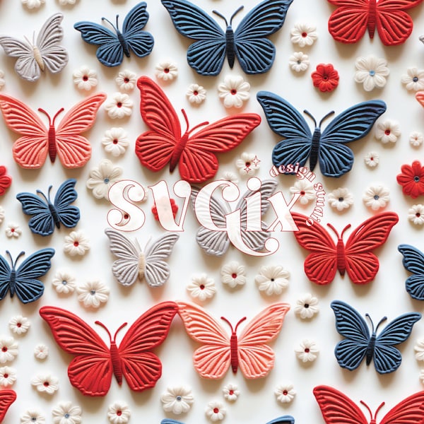 4th of July Butterflies Seamless Pattern, FOJ Butterflies Seamless by SVGix