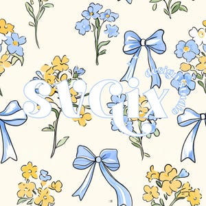 Floral Bows Seamless, Cute Spring Floral Easter Seamless Repeating File Digital Download Fabric Sublimation Scrapbooking Print by SVGix