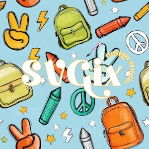 Jardim de infância sem emendas, Volta às aulas sem emendas, Design de superfície B2S, Padrão escolar retrô, Papel digital de volta às aulas por SVGix