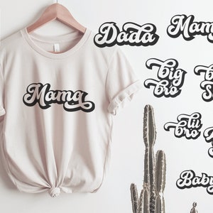 Dada-svg, Mama SVG, Big Bro-svg, Lil Sis-svg, Baby-svg, Retro Family Matching Shirts SVG, Cutting-bestanden voor silhouet en Cricut