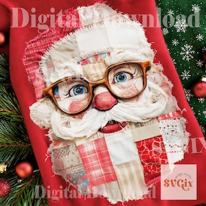 Papá Noel Patchwork PNG, Papá Noel PNG, Diseño de Papá Noel