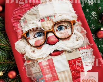 Santa Patchwork PNG, Santa PNG, Santa Design