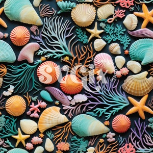 Diseño de patrón repetido de conchas y algas sin costuras de neón para sublimación de tela y scrapbooking de SVGix