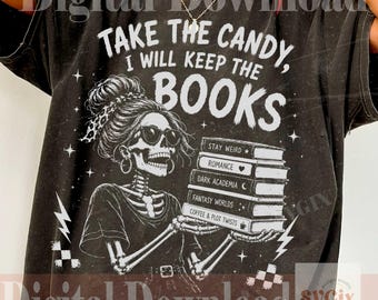 Szkielet czytający Halloween Book Club Bookish Fall png (Digital Download)