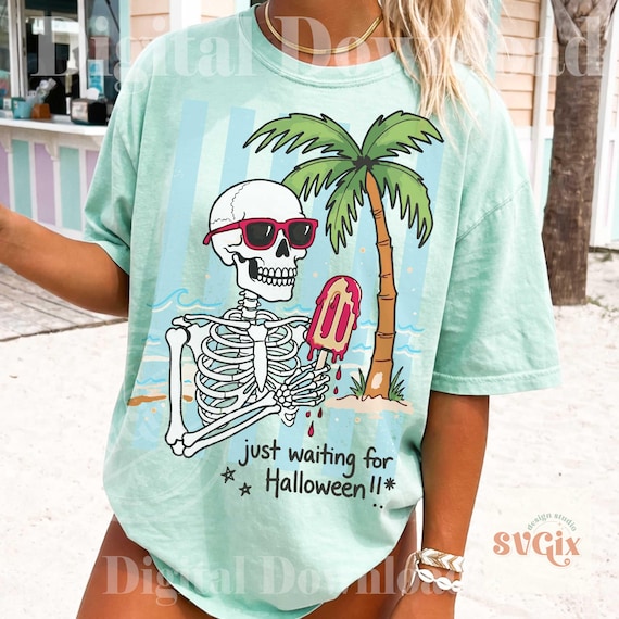 Summerween png, Summer Skeleton PNG, Spooky Summer png, Vacation Shirt PNG, Retro summer png, Girly summer png