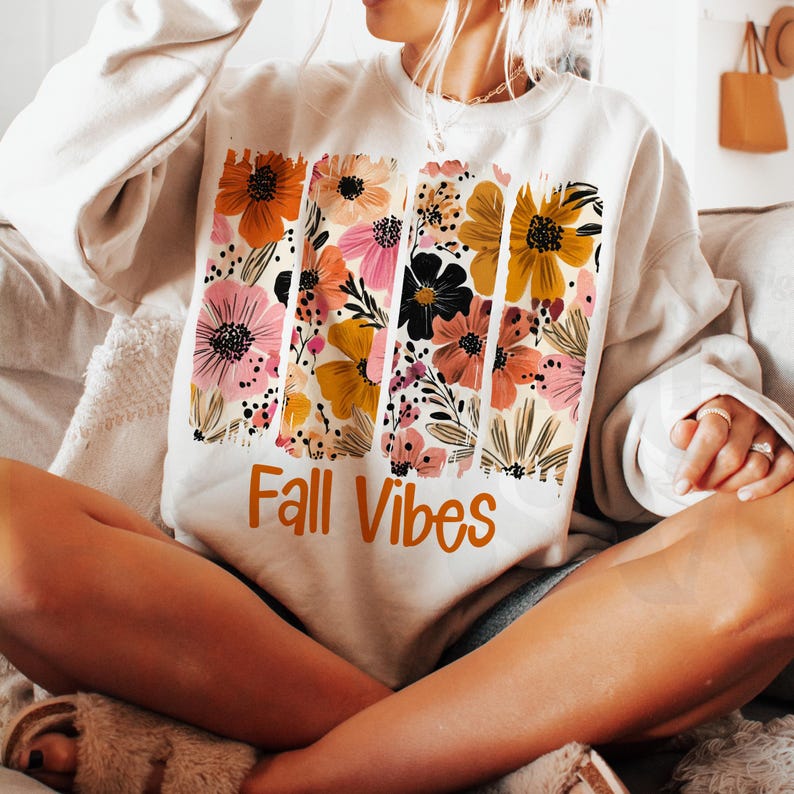 Boho Fall PNG, Fall Vibes PNG, Happy Fall Design Trendy Autumn fall floral design,fall flowers png,boho floral Digital Download Shirt Design image 9