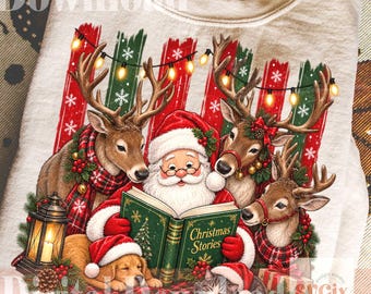 Santa Reading Books Christmas Shirt PNG Digital Download