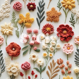 NOT an EMBROIDERY PATTERN -   Crochet Flowers Faux Embroidery Seamless Pattern, Boho Floral Embroidery Seamless Pattern - Digital Download
