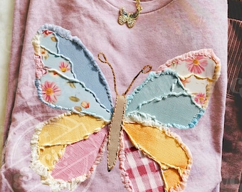 Spring PNG Design, Faux Patchwork PNG, Girl Spring PNG, Butterfly png