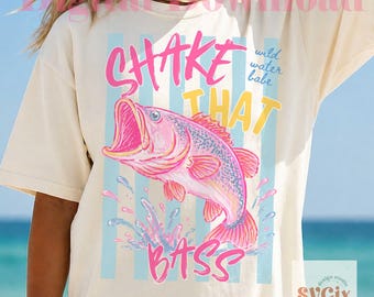 Shake That Bass PNG, Funny Fishing PNG, Girly Bass Fish PNG, Coquette Fishing png, Cute Fisherwoman png