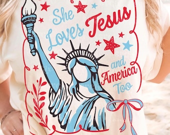 Sie liebt Jesus und Amerika auch PNG SVG, 4. Juli Glaube PNG, Christliche 4. Juli PNG, Amerika braucht Jesus PNG von SVGix