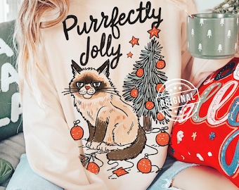 Funny Xmas Cat PNG, Meowy Christmas Kitten Design (Digital Download)