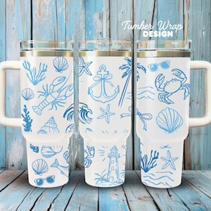 Envoltorio para vaso Coastal de 40 oz PNG, envoltorio Seaside Coquette de 40 oz, plantilla de diseño de sublimación A3 Coquette Summer Descarga digital de SVGix