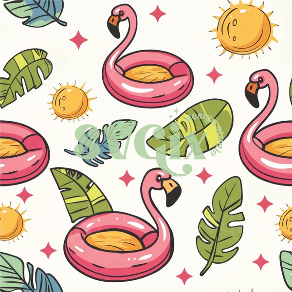 Summer Pink Flamingo Inflatable Floater Seamless Pattern x by SVGix
