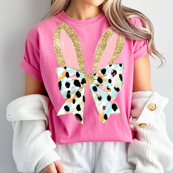 Bunny Ears PNG Coquette Easter PNG Bow Bunny Brushstroke Glitter Girl Design for Shirts Instant Download by SVGix