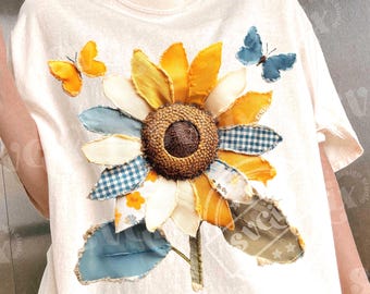 Sunflower PNG, Summer Faux Patchwork PNG