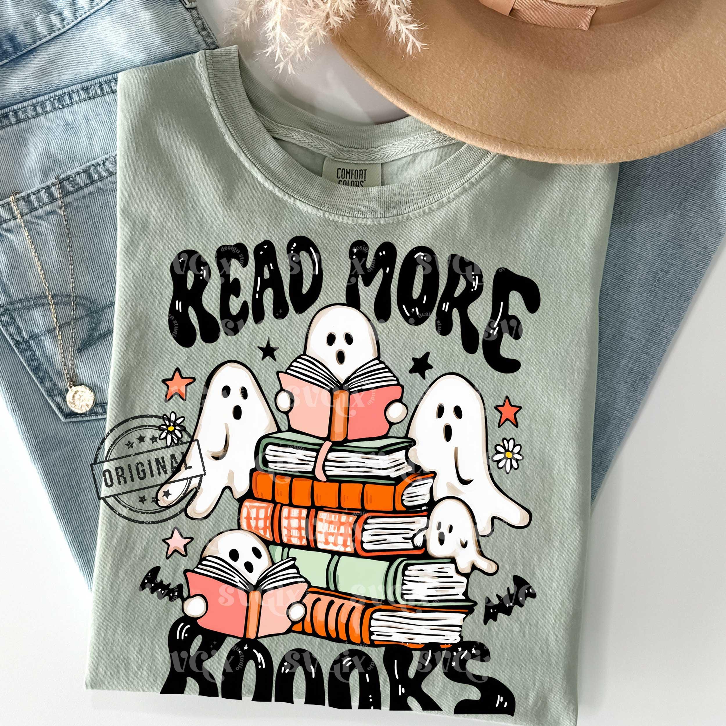 Read More Boooks Png, Ghost Reading Book, Book Lover Halloween, Retro Halloween Png, Boo Halloween Png, Bookworm Png, Teacher Halloween