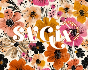Autumn Seamless, Fall Floral Seamless, Boho Fall Seamless, Retro Fall Floral, Boho Floral Seamless Files,, Fall Floral Pattern by SVGix