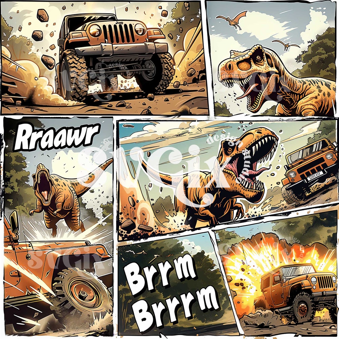 Survival of the Fastest Seamless Pattern by Svgix, Dinosaur 4 Wheels ...