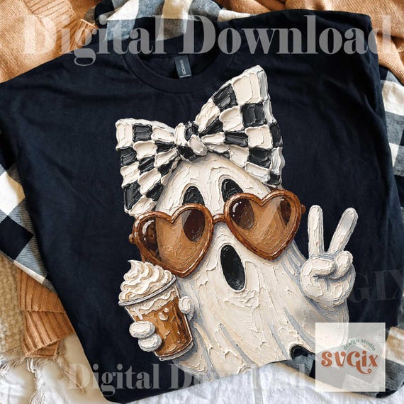 Coquette Ghost PNG, Pumpkin Spice Ghost PNG, Fall Coffee Ghost with Bow, Cute Halloween Digital Download PNG