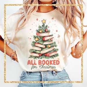 Tutto prenotato per Natale Book Lovers Bookish Xmas Booked Reading Teacher Librarian Gift Png Shirt Design Download immediato