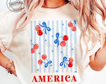 4th July Cherry PNG, Cherry Coquette PNG, FOJ Cherries Design, Trendy Patriotic Shirt Design by SVGix